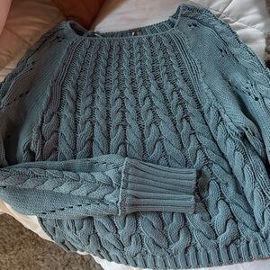 Free People Teal Cable Knit Sweater